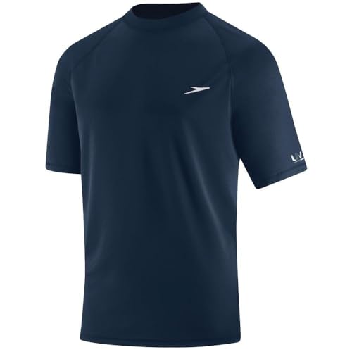 Speedo Men's Uv Swim Shirt Short Sleeve Loose Fit Easy Tee, New Navy, Uv Swim Shirt Short Sleeve...