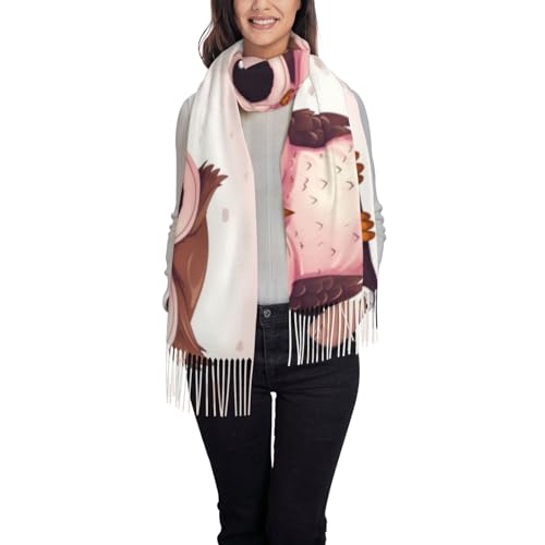 Écharpe toucher cachemire noire à motif hibou mignon pour femme et homme
