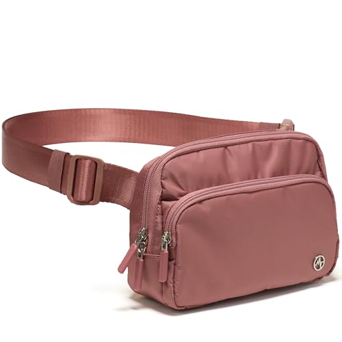Pander Nylon Crossbody Belt Bag with Excess Strap Keepers 6-Pocket Adjustable Sling Fanny Pack for Travel and Everyday Carry Mauve Pink