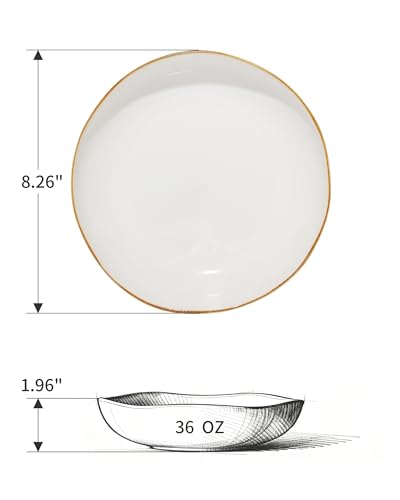 Image of Pokini 8.26 inch Ceramic Pasta Bowls Set of 4, 36Oz Large Salad Bowl Plates | Irregular Stoneware Serving Bowls for Pasta, Noodle, Fruit, Microwave & Dishwasher Safe, Reactive Glaze Pasta Plates, White
