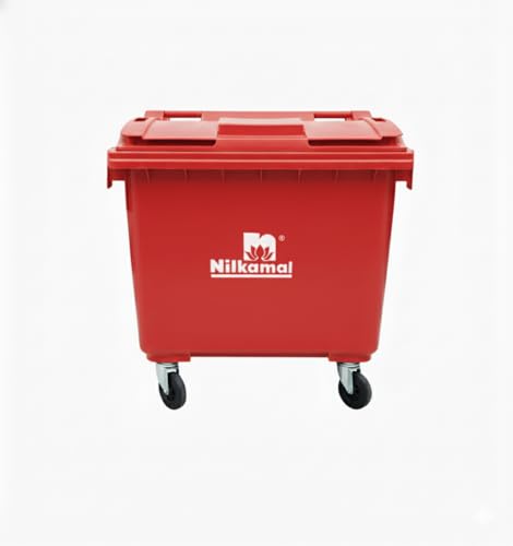Image of Nilkamal Big Plastic Wheeled Dustbin with Lid 660 Litre Red
