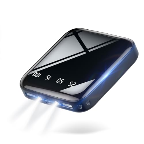 モバイルバッテリー 小型 超軽量199g 【2025年改良モデル &PSE認証済 】20000mAh LEDライト付き 携帯充電器 急速充電 携帯バッテリー 4ポート 持ち運び便利 機内持ち込み可 アウトドア/防災/出張/緊急用 停電対策 電熱ベスト用 iPhone/Android各種他対応 スマホスタンド (マットブラック)