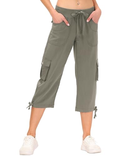 JINSHI Hosen Damen Sommer Cargohose 3/4 Lange Hosen Capri Freizeithose...