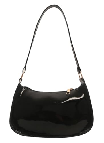 Bolsa clutch de couro envernizado brilhante para mulheres bolsa de ombro axila MINI Hobos, Preto