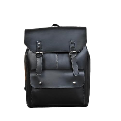 Mens Backpack Men's Bag Women Retro Backpack Leather PU Leather Backpacks for Camping Outdoor Sport,Noir-29x37.5x9cm