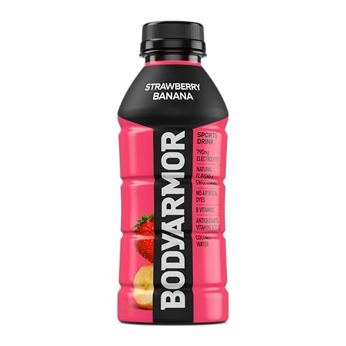 BODYARMOR Sports Drink Sports Beverage, Strawberry Banana, Natural Flavors With Vitamins, Potassium-Packed Electrolytes, No Preservatives, Perfect For Athletes, 16 Fl Oz