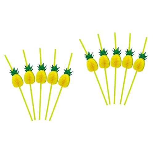 Pitillos plásticos desechables con forma de piña amarillo miniatura 1