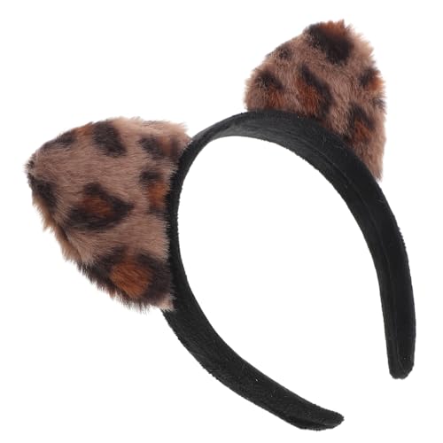 OSOLADY かわいい猫のコスチュームアクセサリー ヒョウ柄猫耳ヘッドバンド ぬいぐるみ耳 女性 女の子 ヘアバンド
