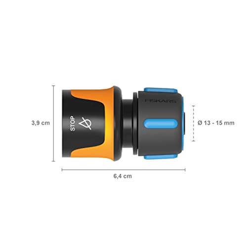 Fiskars hose connector, universal size, diameter 13-15 mm (1/2 - 5/8"), SoftGrip contact points, 30 g, black/orange/blue, STOP, 1027079 - Image 2