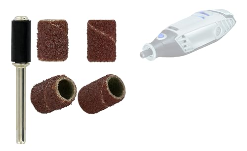 TIVOLY - Set mit 4 Schleifbändern Korund G80/G120 + Treiber – Schleifen von Holz und Metall – Befestigung: Zylinderschaft Ø 3,2 mm – für DREMEL/PROXXON und andere Multifunktionsmaschinen