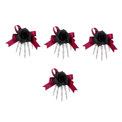 Barrette Halloween gothique Healvian avec main de squelette pour coiffure de fête (4 pièces)