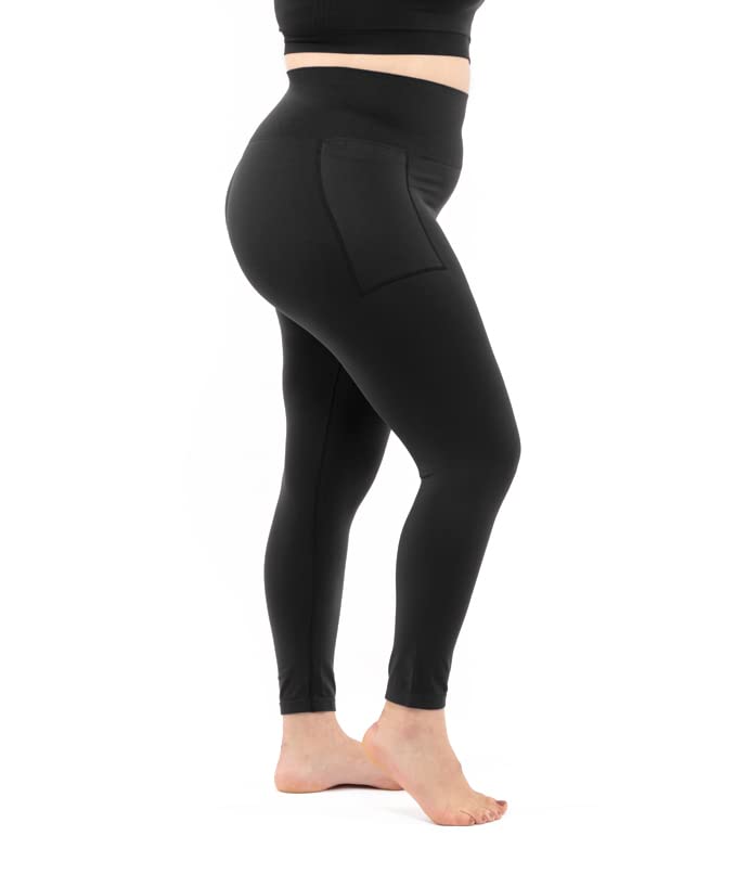 LEELA LAB Leggings Sportivi Donna Curvy con Tasca Laterale e Fascia Contenitiva per Fianchi e Addome, Realizzati in Morbida Microfibra Senza Cuciture - Made in Italy