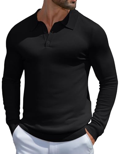 MioRoim Men's Knit Polo Shirts Casual Long Sleeve Polo Sweater Lightweight Button Down Golf Pullover Sweaters