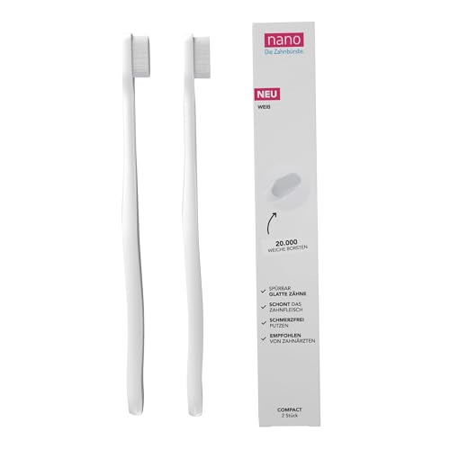 nano Die Zahnbürste. 2er-Pack | Nano Zahnbürste | Weiche Zahnbürste | 20.000 Borsten | Ergonomischer Griff | Extra weich | Super soft | Sensitiv | Sanft | Nanozahnbürste aus Deutschland | Weiß