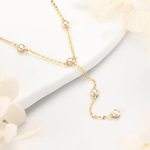 Moissanite Necklace for Women Sterling Silver, Lab Imitation Diamond Lariat Drop Y necklace, Dainty Simple Long Prom Bridal Wedding Hypoallergenic Neckalces, 16 to 20 Inch3