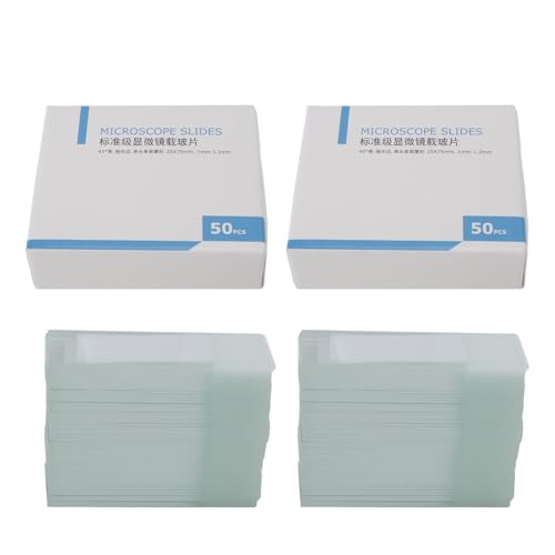 FLEXMAN 100Pcs Microscope Slides, Rounded Corner Blank Glass Microscope Slides, Reusable Prepared Microscope Slides for Experiments and Analyses (Standard Grade 1A5105)