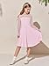 Haloumoning Girls Contrast Mesh Long Sleeve High Waist A Line Short Dress with Pockets 4-14 Years Pink