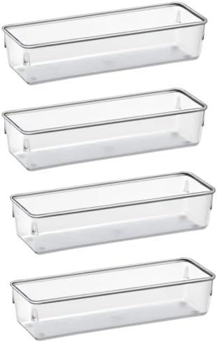 Acrimet Organizador Modular de Gavetas Transparente, Kit com 4 Potes | Retangular 24cm x 8cm, Para Organizar Gavetas, Bancadas e Armários