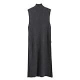 [ririka] リリカ ベスト ロング 丈 ニット ハイ ネック 秋 冬 春 厚手 ワンピース 黒 グレー チュニック レイヤード カジュアル オフィス 大人 レディース(フリー, 黒)