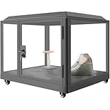 ペット防音室（大型犬・猫用） 静音設計 換気ファン付き 強化ガラス・金属フレーム キャスター付き移動簡単 室内用 犬猫小屋兼用 (150*130*120cm)