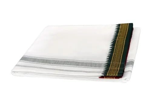 Image of YHWH 100% Pure Cotton Thalapathy Border White Dhoti For Men, 4 Mtr - Single Colour, Fine Quality Traditional attire