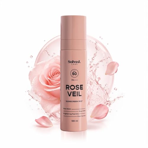 Image of Solved Labs Rose Veil Sunscreen Spray /Mist | SPF50 PA++++ | Rose Water & PDRN, Niacinamide & Brightening Peptides | Lightweight UV Protection Spray Sunscreen | For All Skin Types | 100ml