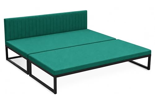 Image of Metal Sofa Cum Bed for Living Room | Modern Industrial Design Metal Frame 3 Seater Sofa Bed for Home, Office & Lounge-Green