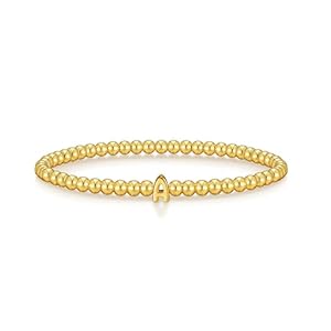 Wowshow Gold Bracelets for Women, 18K Gold Plated Stretch Initial Beaded Bracelets with A-Z Letter Charm Jewelry Gifts for Mother’s Day Valentines Christmas