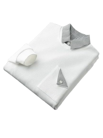 Berrylush Ribbed-Elegance-Striped-Collar-Sweatshirt White| S, M, L, XL, 2XL in white