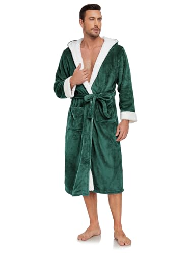 RONGTAI Hooded Mens Bathrobe, Soft Plush Long Fleece Robe, Full Length, Comfy Nightdress3