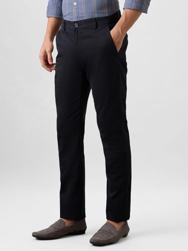 Image of Park Avenue Men's Regular Fit Mid Rise Neo Fit Cotton Blend Solid Pattern Flat Front Casual Chinos