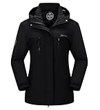 BOWOXO Waterproof Windproof Ski Jacket for Women - Winter Coats for Women Plus Size, Fleece Jacket for Cold Weather, Snow White Costume for Alaska and Michigan(Black,L)