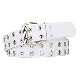 [maikun] [マイクイーン] ベルト レディース おしゃれ レディースベルト 太 コルセット おおきいサイズ ダブルピンベルト ウエストマーク パンク ロック カジュアル 幅広 誕生日 プレゼント 女性 ホワイト 100cm