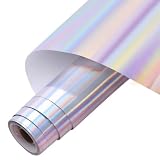 JANDJPACKAGING Silver Holographic Permanent Vinyl-12" X 15FT Holographic Permanent Adhesive Craft Vi