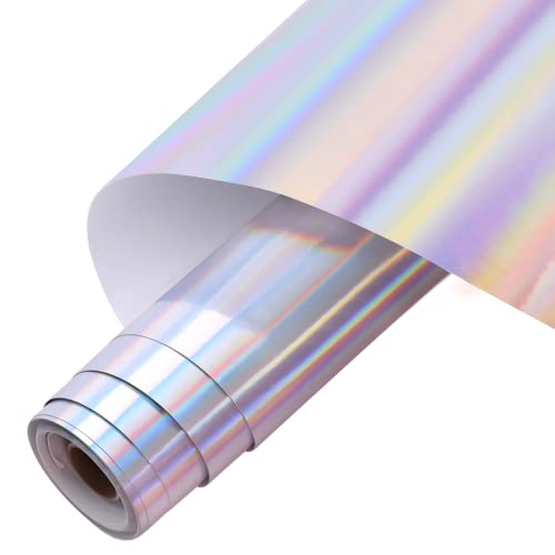 Jandjpackaging Silver Holographic Permanent Vinyl-12" X 15Ft Holographic Permanent Adhesive Craft Vinyl Roll For Cricut And Other Craft Cutters #TOP19