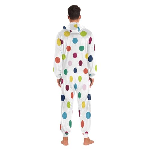 Polka Dot Colored Onesie Adult One Piece Pajamas for Zipper Hooded with Pockets S-XL 6