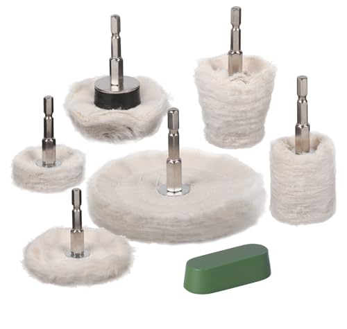 HWXINIE 電動ドライバー バフ 車磨き用 ウールバフ 7個セット 六角轴 付属 バフ用研磨剤,鏡面仕上げ 洗車用品 スケールを取り除く ガラス磨き