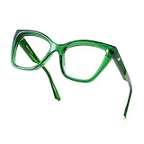 JFXQDR Women's Oversized Blue Light Blocking Glasses, Cat Eye Computer Gaming Glasses Anti Eyestrain & UV Glare RF6217 (Basil Green Cateye Frame)