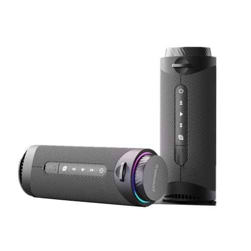 Tronsmart T7 Altavoz Portátil Bluetooth 5.3, Luces Led y Protección Agua IPX7, Graves Potentes con Sonido Stereo 360° de Alta Fidelidad, Speaker Exterior Inalámbrico con EQ para Fiestas - Gris