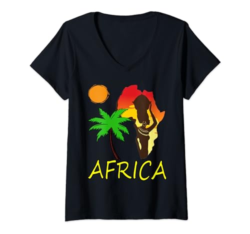 Mujer Safari Mama Africa Camiseta Palmeras Leopardo Guepardo Regalo Camiseta Cuello V