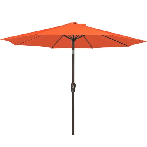 Image of JEAREY Outdoor Patio Umbrella 9FT Outdoor Table Umbrella with Push Button Tilt and Crank, Market Umbrellas 8 Sturdy Ribs UV Protection Waterproof for Garden, Deck, Pool (Red Orange)
