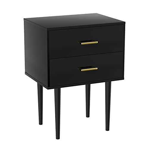 Modern Nightstand With Drawers Black Night Stands For Bedroom,Wood Bedside Table With Drawers,Nightstands Suitable For Living Room,Salon And Office,Mesita De Noche Para Cuarto,24 Inch Tall,2- Drawer #TOP4