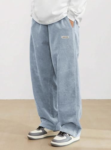 Mokaloha Corduroy Pants, Casual Pit Strip Embroidery Tether Trousers Stylish, Comfort Loose Fit Wide Leg Pants for Men4