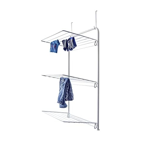 Erica - White Over Door Airer - Space Saving Cloth Drying Rack - Folding Over Door Clothes Airer with 3 Wings - Spacious Small Clothes Airer with 11 Meters of Washing Line Cover