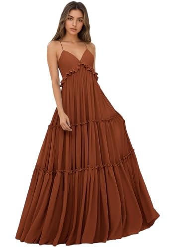 Spaghetti Strap Bridesmaid Dresses for Women Beach Wedding Long Ruffle Boho Formal Evening Dress