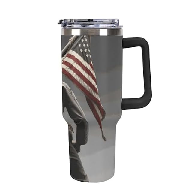 United States Marine Insulated Stainless Steel Travel Mug, 40 Oz Tumbler with Handle And Straw Double-Wall Vacuum Coffee Cup, Leak-Proof Lid, Keeps Drinks Hot/Cold for Hours
