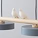 3-Lights Modern LED Linear Pendant Light, Dining Room Table Dimmable Long Strip Chandelier, Nordic Bird Decorate Wood Hanging Lamp for Kitchen Island Farmhouse Hallway(Yellow)
