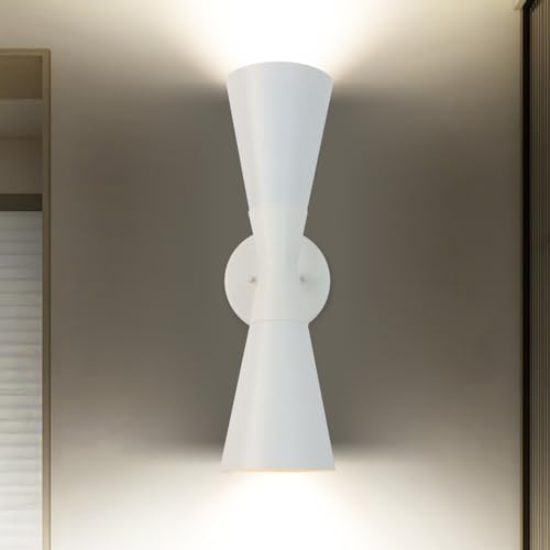 Image of Modern Indoor Wall Sconce Up and Down White Wall Sconce Mid Century Indoor Wall Light Fixture Hardwired Wall Mounted Lamp for Living Room Bathroom Bedroom Hallway 13 Inch