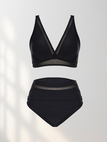 Women Bikini Sets Sexy Mesh Tummy Control 2 Piece Swimsuits Deep V Neck Swimsuits Trendy Swim Suits for Women 20254