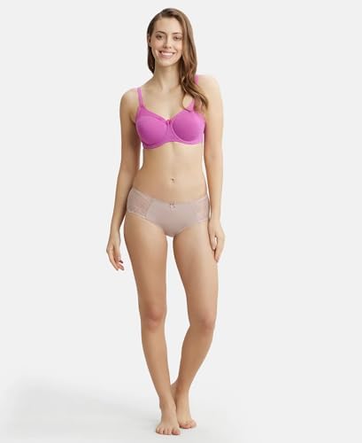 Jockey FE38 Women's Under-Wired Padded Super Combed Cotton Elastane Stretch Full Coverage T-Shirt Bra with Stylised Mesh Panel
